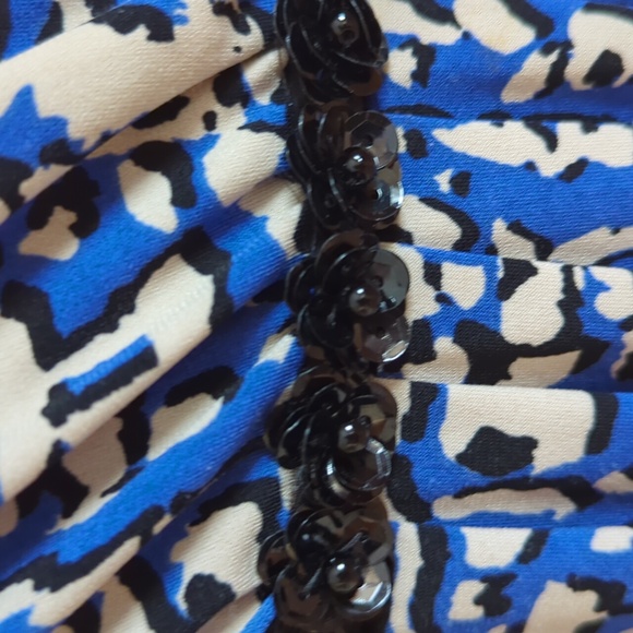 Charter Cub Faux Wrap Empire Waist Floral Sleeveless Dress LARGE Blue Black - Picture 4 of 16